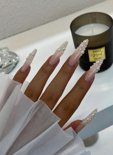 #nailart #nails #nailtech Aesthetic Nail Designs, Aesthetic Nail, Nail Art Gel, Edgy Nails, Pearl Nails, Pink Acrylic Nails, Fire Nails, Bling Nails, Funky Nails