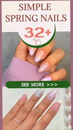 two nails with different designs on them and the words, simple spring nails 32 + see more