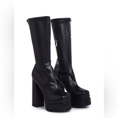 Vixen Vendetta Platform Boots. These Platform Boots Have A Vegan Leather Construction, A Block Heel, A Platform Sole, And A Side Zip Closure. Use To Dress Up Outfits Like Miss Sabrina Carpenter!!! Bought But Have Never Used Because I Bought The Wrong Size (I’m Usually An 7 1/2 Or 8!) These Retail For $75-85. Message Me Reasonable Offers #Platformboots#Boot #Demonia #Bratz #Sabrinacarpenter Trendy Closed Toe Boots For Night Out, Party Heeled Boots In Faux Leather With Closed Toe, Edgy Wide Calf Boots For Night Out, Wide Calf Platform Boots With Pointed Toe, Edgy Chunky Platform Boots For Night Out, Edgy Chunky Platform Heeled Boots For Night Out, Edgy High Heeled Boots In Faux Leather, Chunky Platform High Heel Boots In Faux Leather, Faux Leather Boots With Chunky Platform And High Heel