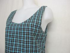 "Summer Sleeveless Plaid Dress Maxi shift dress Cool and comfy ~ Smart and Simple Gorgeous Linen/Cotton fabric...high quality JLNY Casual elegance Medium 40\" bust 15\" shoulder 38\" waist 44\" hip 52\" long Get out your sandals!" Casual Fitted Sleeveless Lined Dress, Retro Fitted Sleeveless Cotton Dress, Fitted Retro Sleeveless Tank Top, Retro Fitted Sleeveless Tank Top, Casual Cotton Sleeveless Lined Dress, Summer Sleeveless Dress, Chicago Park, Maxi Shift Dress, Dress Linen