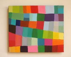 an abstract painting with multicolored squares on the wall