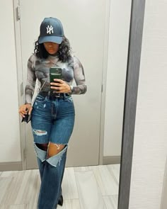 Trendy Chill Outfits, Outfits With Baseball Hats Black Women, Denim Dress Fall 2023, Baseball Hat And Heels Outfit, Trendy Outfits Fall 2023, Black Woman Outfits Casual, My Yankees Hat Outfit, Rainy Day Club Outfit, Denim Shoes Outfit Fashion Ideas