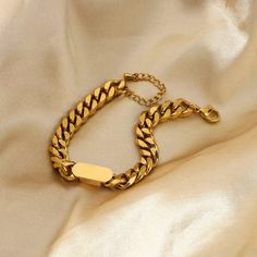 "*Chain made of 18K gold layered over Stainless Steel. It will not change color and can be worn in water. Our jewelry is made to last, anti-tarnish, higher durability than a regular gold-plated material, perfect for everyday wear. **We are very proud of what we sell and you will not be disappointed. Please check our customer reviews. DETAILS ---------------------- *The necklace is lead and nickel free. *HYPOALLERGENIC* *DOES NOT TURN BLACK OR GREEN* *AFFORDABLE QUALITY MATERIAL *WATERPROOF *Leng Gold Rectangular Chain Bracelet With Curb Chain, Gold Plated Rectangular Bracelets, Rectangular Gold Bracelets With Curb Chain, Gold Rectangular Curb Chain Bracelets, Gold Rectangular Chain Bracelet With Adjustable Chain, Rectangular Gold Plated Chain Bracelet, Gold Rectangular Curb Chain Bracelet, Elegant Gold Cuban Link Bracelet, Tarnish Resistant, Gold-tone Cuban Link Bracelet For Gift