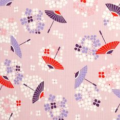 an umbrella and flowers pattern on a pink background