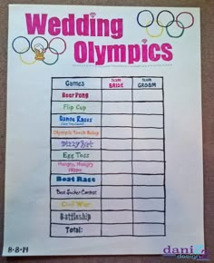 the wedding olympics poster is hanging on the wall