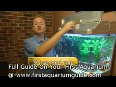 a man standing in front of an aquarium with the words 30 second ride full guide on your first aquarium