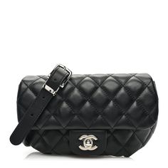 This is an authentic CHANEL Calfskin Quilted CC Uniform Flap Belt Bag in Black. This stylish waist bag is finely crafted of diamond-stitched black calfskin leather. The bag features a black belt, a frontal flap, and a silver CC turn lock. This opens to a matching fabric interior with a patch pocket. Diamond Stitch, Waist Bag, Black Belt, Belt Bag, Patch Pocket, Calf Skin, Chanel, Leather, Silver