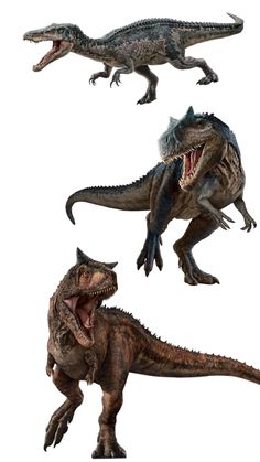 three different types of dinosaurs with their mouths open