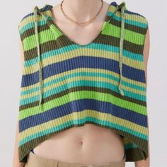 NEW URBAN OUTFITTERS SWEATER VEST SMALL GREEN MULTI HOODED STRIPE LOOSE FIT BDG green blue navy color big oversized fit NEW PERFECT CONDITION NEW WITH TAGS ATTACHED ITEM IS UNWORN AND UNUSED Please see all measurements and photos Measurements are approx Pit to Pit 24.5 Shop Freckle Clouds BDG Reid Hooded Sweater Vest urban urbn uo outfitters outfitter bdg hooded hood hoodie sweater sweatshirt stripe stripes striped line lines lined printed print pattern multicolor multicolored multi color colore Stylish Tops For Girls, Long Sweater Vest, Waffle Knit Sweater, Urban Outfitters Women, Crochet Sweater Pattern Free, Purple Sweater, Sweatshirt Outfit, Oversized Pullover, Chunky Knits Sweater