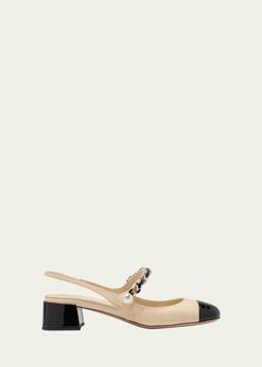 Miu Miu Bicolor Raffia Mary Jane Slingback Pumps Jairzinho, Patent Leather Pumps, Slingback Pump, Bergdorf Goodman, Leather Pumps, Top Designers, Miu Miu, Mary Janes, Patent Leather