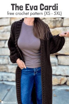 the eva cardi free crochet pattern is 5xl and has an open front