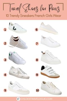 White Walking Sneakers, Paris Shoes Walking, Paris Sneakers Outfit, Parisian Sneakers Outfit, Best Shoes For Paris, Parisian Style Sneakers, Best White Sneakers For Travel, White Walking Shoes Women, Cute White Shoes For Women