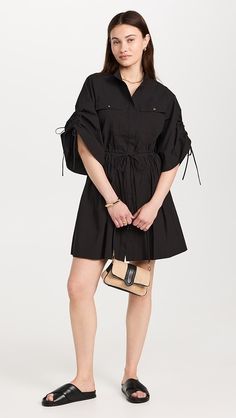 HEVRON Hannah Mini Dress | Shopbop Casual Drawstring Dresses For Work, Chic Fall Dresses With Drawstring, Chic Short Sleeve Dress With Drawstring, Everyday Sandals, One Clothing, Lilac Dress, Mansur Gavriel, Khaki Dress, Gathered Skirt