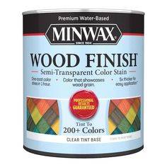 a can of wood finish paint with the words minwax on it's side