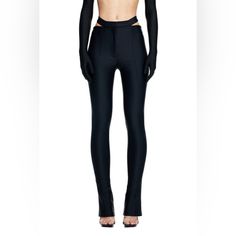 Mugler H&M. Fitted Pants In Thick, Stretch Jersey With A Sheen. Detached Waistband With A Skin-Peeking Cut-Out Section At Back And Discreet Zip Fly At Front With Concealed Button And Hook-And-Eye Fastener. Extra-Long Legs With Stitched Creases At Front And Back And Extra-Flared Hems. Sizethe Model Is 178cm/5'10" And Wears A Size 4 Fitfitted Compositionpolyamide 78%, Spandex 22% Additional Material Informationlining: Cupro 100% Button Fly Pants, Side Leggings, White Chinos, Fitted Pants, Cropped Cargo Pants, Burgundy Jeans, Brown Leggings, Crop Dress, Flared Leggings