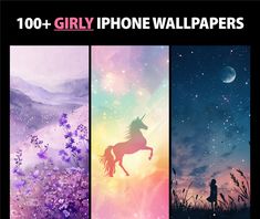 four different wallpapers with the words girly phone wallpapers on them