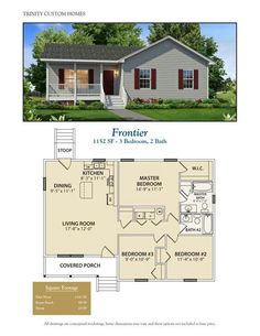 the floor plan for a two bedroom, one bath house with an attached porch and second story