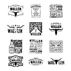 six different logos designed for wallen's beer and wineries, each with their own name