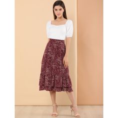 Featuring it's pretty ditsy floral print, this midi skirt is a summery option that can be worn with just about anything. Channel elegant style in this midi skirt, beautifully printed with a blossom print for a versatile look. It is made from lightweight fabric, adds definition to the free-flowing design. Falling to a waterfall midi hem, it sits high on the waist with a discreet side zip fastening. Summer days call for effortlessly feminine styles like the skirt. Flowy Midi Skirt, Ruffle Hem Skirt, Floral Print Skirt, Hem Skirt, Hem Style, Women's Skirts, Flowy Skirt, Print Chiffon, Chic Woman