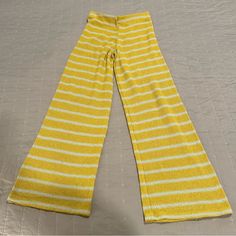 Never Worn (No Tags) Zara Yellow And White Stripped Beach Pants Size: Small Striped Stretch Bottoms For Summer, Chic Yellow Lounge Pants, Chic Yellow Loungewear Pants, Chic Yellow Spring Bottoms, Chic Yellow Bottoms For Spring, Zara Summer Beach Pants, Zara Yellow Summer Bottoms, Zara Yellow Bottoms For Summer, Spring Striped Beach Pants