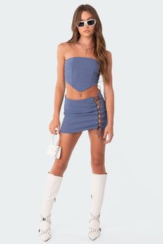 Murphy Lace-Up Skirt Clubbing Fits, Sza Concert, Brand Merch, Strapless Corset Top, Short Mini Dresses, Matching Skirt Set, Safety Shorts, Rave Looks, Lace Corset Top