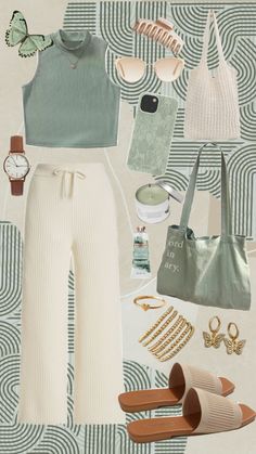 Sage green ✨ #green #outfits #outfitinspo #ootd #sagegreen Sage Green Monochromatic Outfit, Sage Green T Shirt Outfit, Sage Green Bag Outfit, Sage Outfits Color Combos, Sage Archetype Outfit, Sage Top Outfit, Sage Green Outfit Color Combos, Sage Green Outfits, Green Monochromatic Outfit