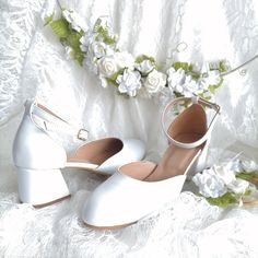 Low Block Heel Wedding Shoes, White Leather Pumps, Closed Toe Heels, Bridal Shoes, Ankle Wrap Heels, Wedding Pumps, Shoes Women Leather Wedding Shoes With 4-inch Heel For Spring, Closed Toe, White Wedding Shoes With 4-inch Heel, White 4-inch Heel Wedding Shoes, White Closed Toe Block Heels With 4-inch Heel, White Wedding Shoes With 4-inch Heel And Ankle Strap, Block Heels Wedding, Ankle Wrap Heels, Wedding Pumps, Closed Toe Heels