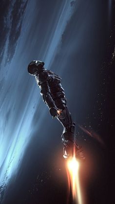 an artist's rendering of a man floating in space