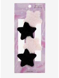 Sweet Society Pink & Black Fuzzy Star Hair Clip Set | Hot Topic Fuzzy Hair Clips, Hot Topic Outfits, Sweet Society, Hot Topic Clothes, Right Arrow Icon, Cute Outfits With Jeans, Jirai Kei, Feminine Blouses, Star Hair