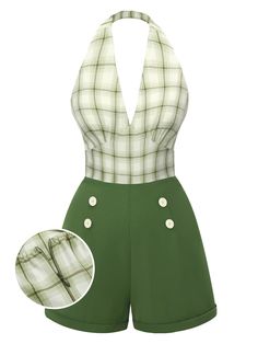 [Pre-Sale] Green 1950s Windowpane Plaid Halter Romper 1950s Romper, 50s Inspired Outfits, 50s Style Outfits, 1950s Casual, 60s Outfits, Vintage Outfits Classy, Retro Stage, 50s Outfits, How To Wear Ankle Boots