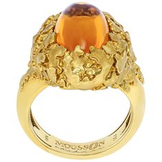 Citrine 5.97 Carat 18 Karat Yellow Gold Moss Ring Moss is an amazing plant that grows in moist forests, does not take root and has no leaves. Moss is diverse in its color. Our Ring is made in 18 Karat Yellow Gold. In the lumen of the moss, you can see orange 5.97 Carat Citrine, as if a bright ray of light is breaking out of the ground. Shank of the ring is glossy, and the moss itself is matte. In set with Earrings LU1164115105382. Please request a video link to check this beauty in action US Siz Moss Ring, Earring Frame, Ray Of Light, Pear Shaped Ring, Vintage Cocktail Ring, Gold For Sale, Gold Cocktail Ring, Gold Cocktail, Orange Sapphire