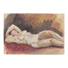 a painting of a naked woman laying on the ground with her head down and hands behind her back