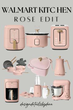 pink kitchen appliances with the words walmart kitchen rose edit