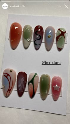 Jelly Color Nails Korean, Long Almond Nails Designs Aesthetic, Piercing Nails Art Designs, Weird Nail Ideas, Nail Ideas Unique, Japanese Style Nails, Water Drop Nails, Mystical Nails, Earth Nails