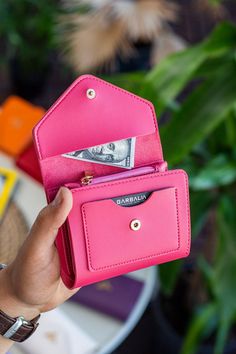 Pink Rfid Blocking Travel Wallets, Pink Rfid Blocking Wallets For Travel, Travel Pink Wallets With Rfid Blocking, Compact Pink Card Holder For Everyday Use, Pink Bifold Coin Purse, Everyday Pink Bifold Coin Purse, Pink Bifold Coin Purse For Everyday, Pink Rectangular Trifold Wallet, Pink Bifold Wallet With Card Slots