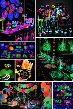 many different images of neon lights and decorations