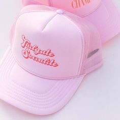 Tailgate Socialite Trucker Hat - Pepper & Pearl Boutique Spring Sports Mesh Trucker Hat, Summer Mesh Trucker Hat For Sports Events, Pink Mesh Hat With Curved Brim, Pink Mesh Trucker Baseball Cap, Pink Mesh Baseball Cap, Casual Pink Mesh Baseball Cap, Pink Mesh Trucker Snapback Hat, Pink Trucker Hat With Letter Print And Curved Brim, Pink Hat For Sports Events, One Size