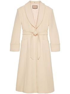 Gucci Belted detachable-collar Coat - Farfetch Detachable Collar, Collared Coat, Old Money Aesthetic, Gucci Belt, Outerwear Women, Long Length, Wool Coat, Cream White, Classy Outfits