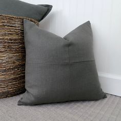 Dark Gray Linen Pillow Cover with Modern Block Pattern - Modern And Traditional Decor, Grey Throw Pillows, Modern Pillows, Linen Pillow Covers, Cover Gray, Gray Linen, Linen Pillows, Down Pillows, Traditional Decor