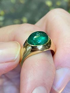 "Emerald Cabochon Ring/Solid Silver 18k Gold Plated Ring, Astrology Purpose Natural Emerald Ring For Men's Product  : Ring Gemstone : Natural Emerald (Panna) Stone Size :  3.70 ct- 10 ct. (4 to 11 Ratti) Metal : Silver Emerald indicates the planet \"Mercury\" or \"Budh\" so it is directly related to the \"Budhi\" only, as it represents the \"Budh\" so emerald is also known as \"Budh Ratna\". If mercury planet is placed in your favor in your horoscope then emerald or panna stone will make you rise only. It is also known as the birthstone of the month \"May\". Emerald for wisdom and intellect: As per Vedic astrology, panna stone represents the planet mercury and this planet rules intellect. By wearing panna stone, a person can improve his intellectual power and also can gain wisdom. Natural Panna Stone, Mercury Planet, Planet Mercury, Emerald Cabochon, Natural Emerald Rings, Unique Meaning, Your Horoscope, Vedic Astrology, Cabochon Ring