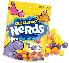 a bag of nerds next to it's packaging