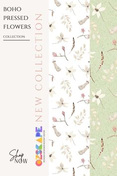 two different floral wallpapers with the same color scheme in each section, one is white and green