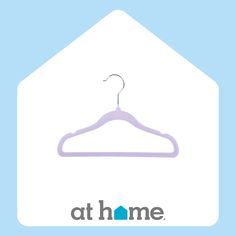 a white hanger with the word at home on it's front and bottom corner