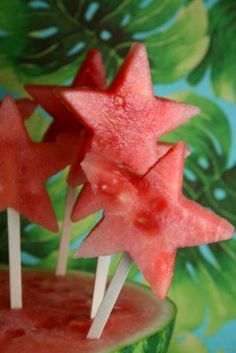 watermelon pops with stars on them are ready to be eaten