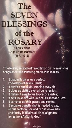 the seven blessings of the rosary, written in red and black text