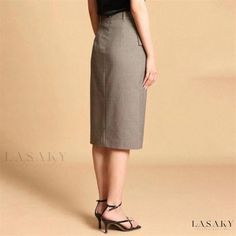 Lasaky - Geordin High-Waist Checkered Midi Skirt with Button Detailing and Hip Pockets for Women Long Bodycon Skirt, Pattern Midi Skirt, Long Skirt Winter, Button Midi Skirt, Plaid Midi Skirt, Semi Formal Outfits, Midi Skirt Pattern, Long Pencil Skirt, Organza Skirt