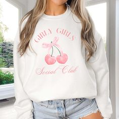 Hey there, Girly Girls Social Club member! Are you ready to cozy up in style with a touch of feminine flair? Introducing our "Girly Girls Social Club" Sweatshirt – the perfect blend of comfort and chic for every girly girl out there! Crafted from premium fleece fabric, this sweatshirt feels like a warm hug on a chilly day. The playful "Girly Girls" graphic adds a pop of personality to your wardrobe, celebrating your love for all things fabulous and fun. Whether you're cuddled up on the couch with a rom-com marathon or heading out for a shopping spree with your besties, our sweatshirt is your go-to choice for casual glam. Its relaxed fit ensures you stay comfortable and stylish, no matter where your day takes you. From brunch dates to movie nights, this sweatshirt is as versatile as it is t Long Sleeve Graphic Sweater, Trendy Crew Neck Sweater, Cozy Fit Letter Print Sweatshirt For Spring, Trendy Pink Sweater With Letter Print, Chic Crew Neck Sweatshirt For Spring, Chic Spring Crew Neck Sweatshirt, Cozy Letter Print Sweater For Spring, Cozy Spring Sweater With Letter Print, Cute Sweater For Streetwear