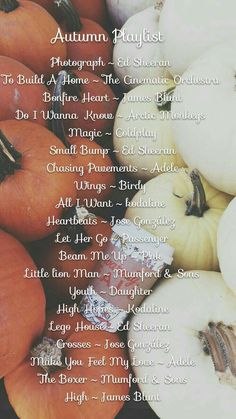 an autumn playlist with pumpkins in the background