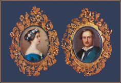 two portraits of people in ornate gold frames