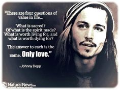 a man with long hair wearing a beanie and looking at the camera, with a quote from johnny depp on it